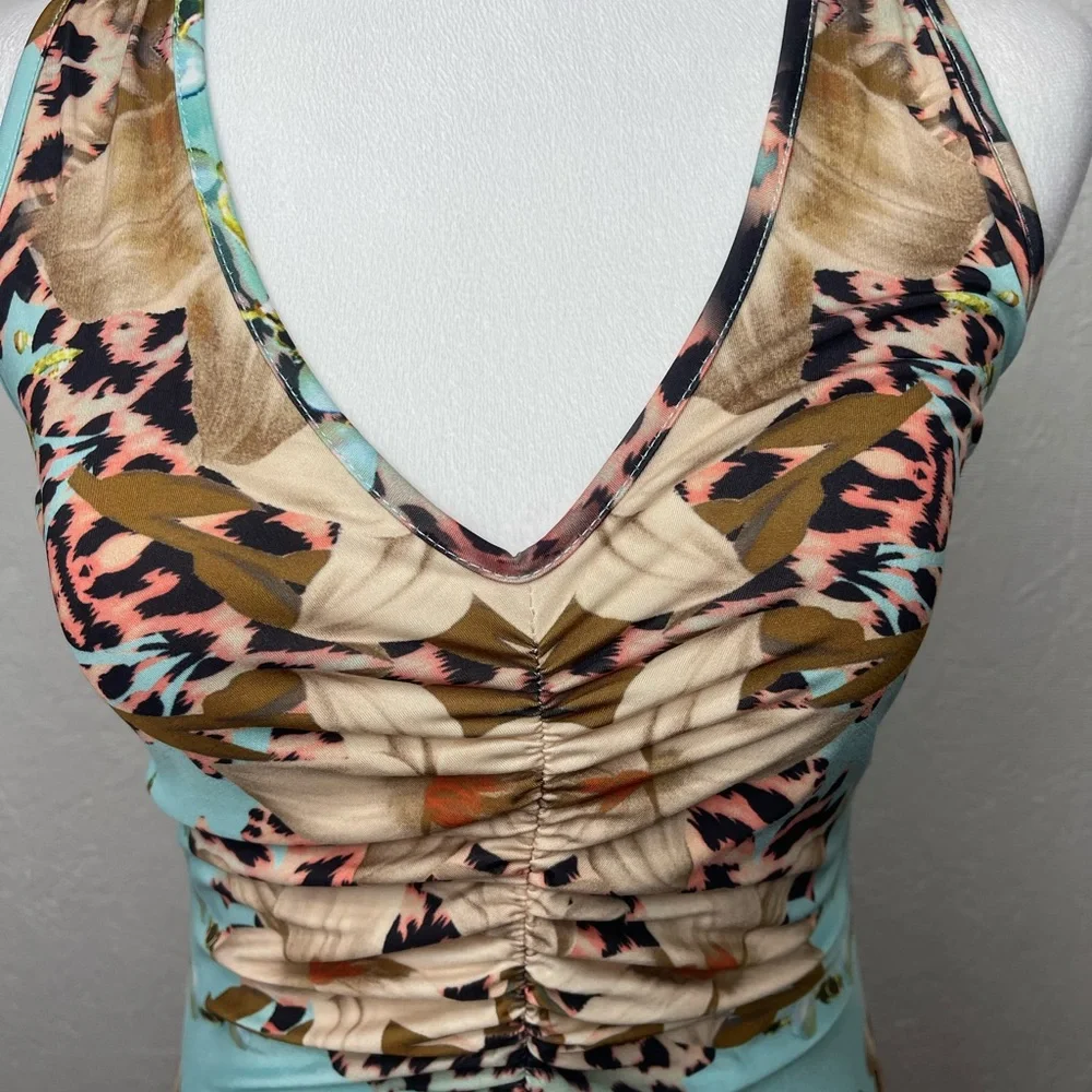 Venus Tropical Floral Leopard Print V-Neck Bodycon Halter Maxi Dress Sm Resort - Picture 5 of 13